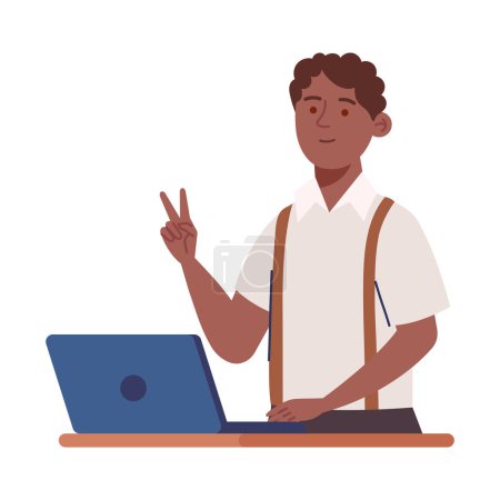 Illustration for Geek pride day man with laptop isolated - Royalty Free Image