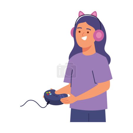 Illustration for Geek pride day girl with gamepad isolated - Royalty Free Image