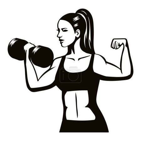 Illustration for Gym emblem woman with dumbbell isolated - Royalty Free Image