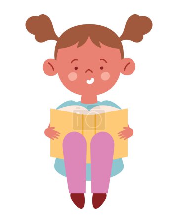 Téléchargez les illustrations : Lecteur fille assis avec livre isolé - en licence libre de droit