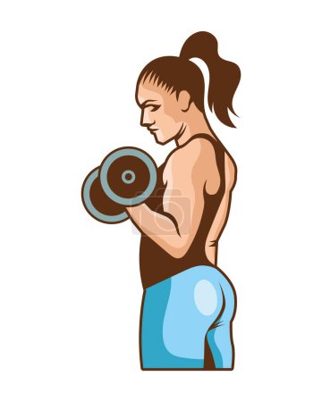 Ilustración de Mujer emblema de gimnasio con mancuerna aislada - Imagen libre de derechos