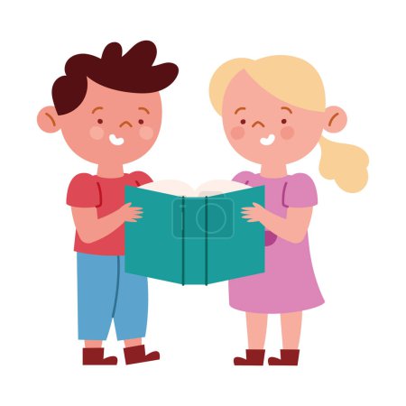 Téléchargez les illustrations : Lecteur garçon et fille conception isolée - en licence libre de droit
