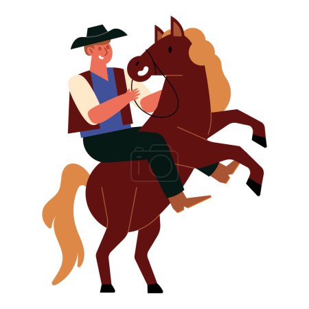 Téléchargez les illustrations : Rodéo homme équitation cheval isolé conception - en licence libre de droit