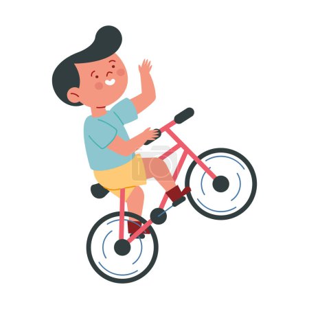 Téléchargez les illustrations : Garçon équitation vélo conception isolée - en licence libre de droit