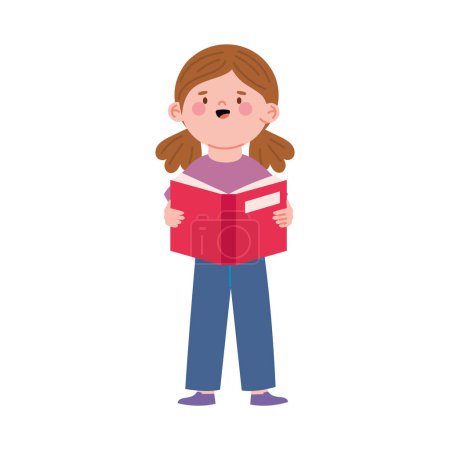 Ilustración de Lector chica sosteniendo un libro aislado diseño - Imagen libre de derechos