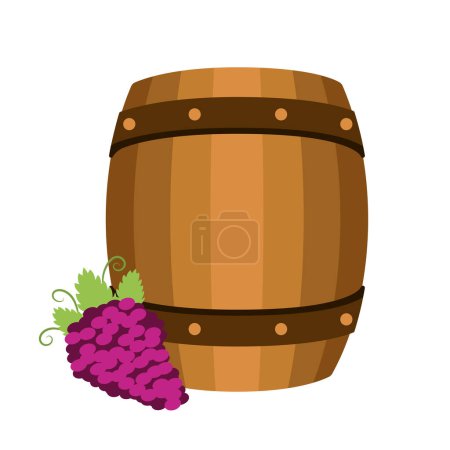 Téléchargez les illustrations : Tonneau de la journée du vin et raisins conception isolée - en licence libre de droit