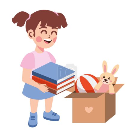 cute girl and toy donation isolated design