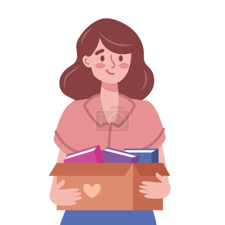 woman and books donation isolated design