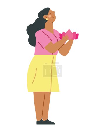 Illustration for Wesak woman with lotus isolated design - Royalty Free Image