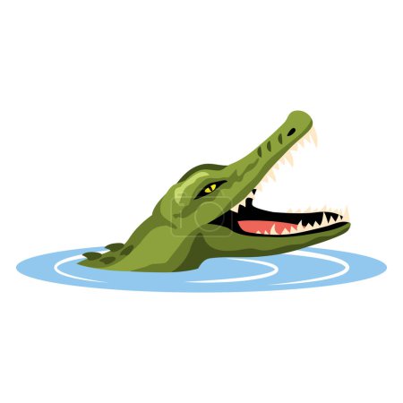 Téléchargez les illustrations : Crocodile nageant dans la rivière dessin animé - en licence libre de droit