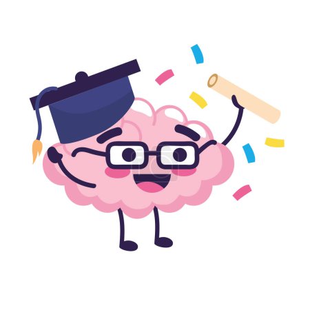 graduate brain with diploma cartoon