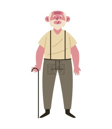 homme âgé debout avec une canne à pied