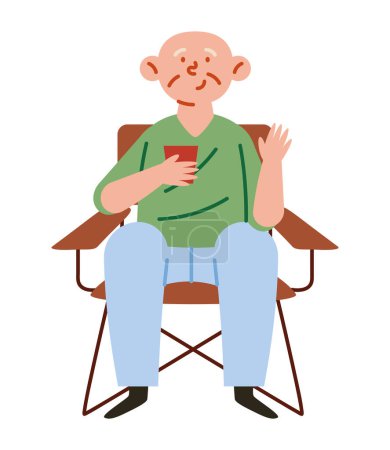 vieil homme âgé profitant d'une boisson assis