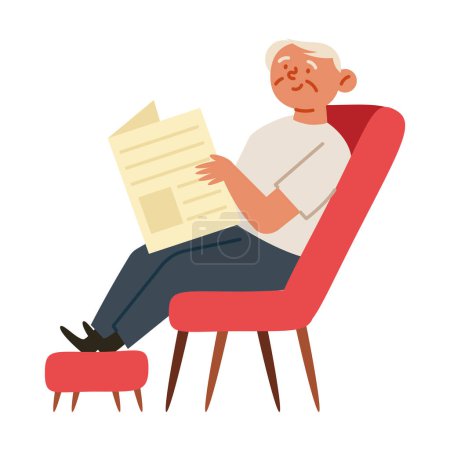alter Mann sitzt entspannt und liest Zeitung