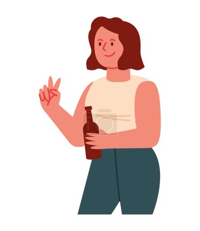 Frau mit offener Bierflasche