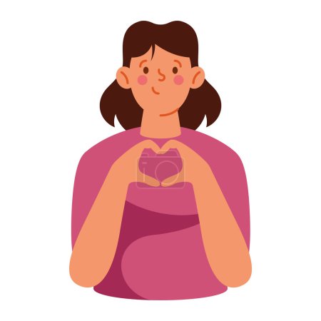 woman charatcer making heart shape with hands