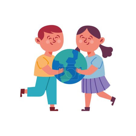 lindos niños con mapa globo aislado