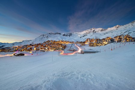 Photo for Panorama of famous Val Thorens in french alps by night, Vanoise, France - Royalty Free Image