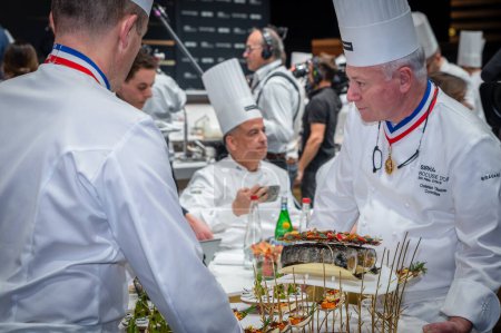 Photo for Lyon; Rhone Alpes Auvergne; France; january 22; 2023 : BOCUSE D'OR Lyon Eurexpo Sirha event 2023. The famous french chef Christian Tetedoie. He is the jury commitee member - Royalty Free Image