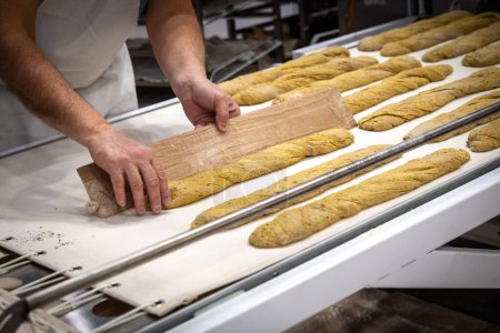 Foto de Tasted and fresh beautiful bread named french baguette ready to be cooked - Imagen libre de derechos