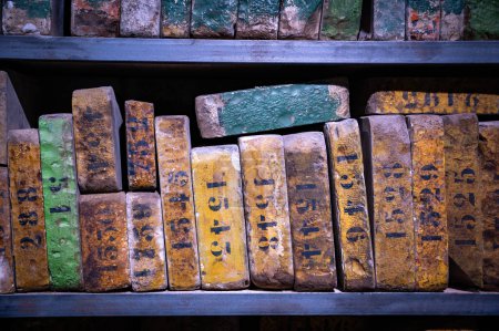 Foto de January 17 2023 Brest, Finistere, France : Old printing company with old  lithography stones - Imagen libre de derechos