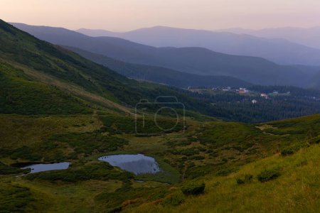 Photo for Sunset mountains view and Lakes in Dragobrat, Ukrainian Carpathian mountains - Royalty Free Image