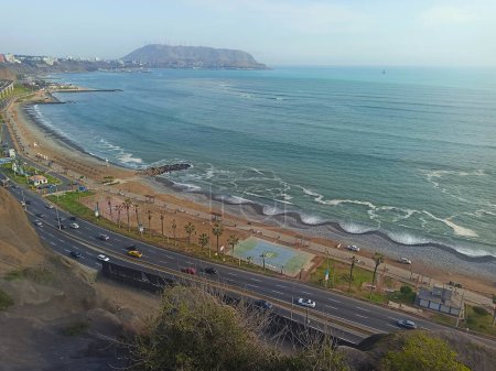 Photo for LIMA, PERU - April 25, 2022: Beautiful Pacific Ocean coast in Miraflores city area in Lima, Peru. - Royalty Free Image