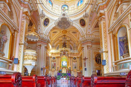 Photo for CHOLULA, MEXICO - MARCH 18, 2022 Colorful Dome Ceiling Iglesia de Nuestra Senora de los Remedios Our Lady of Remedies Church Cholula Puebla Mexico. Church built 1500s - Royalty Free Image