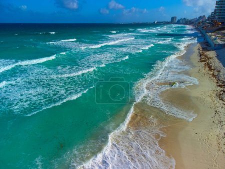 Cancun beach panorama aerial view, Mexico