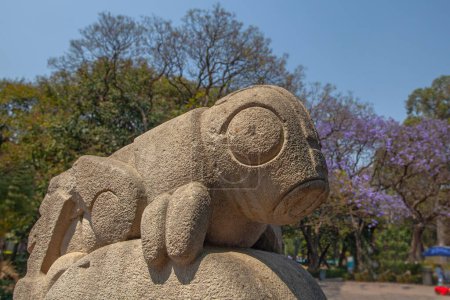 Photo for MEXICO CITY, MEXICO -  March 12, 2022:  Aztec deity grasshopper monument near the Anthropology Museum in Mexico City - Royalty Free Image