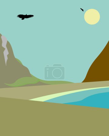 Illustration for Vultures or eagles flying in sky above land. - Royalty Free Image