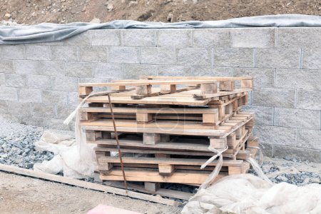 Photo for Used pallets at a road construction site - Royalty Free Image