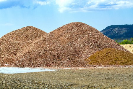 Photo for Huge crushed stone piles at road construction - Royalty Free Image