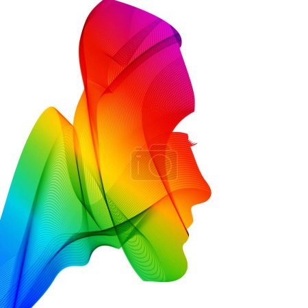 Human profile made of iridescent thin wavy lines.