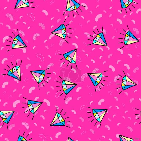 Illustration for Colorful diamond seamless pattern on white background. Paper print design. Abstract retro vector illustration. Trendy textile, fabric, wrapping. Modern space decoration. - Royalty Free Image
