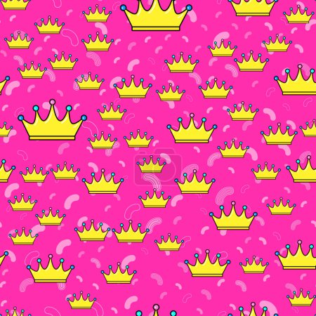 Illustration for Crown seamless pattern on white background. Paper print design. Abstract retro vector illustration. Trendy textile, fabric, wrapping. Modern space decoration. - Royalty Free Image