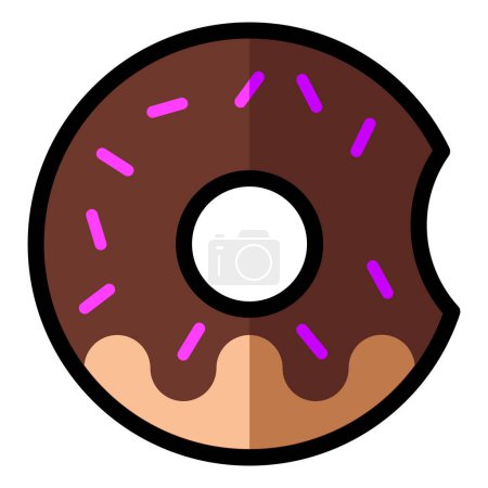 Ilustración de Bitten off donut line icon isolated on a white background. - Imagen libre de derechos