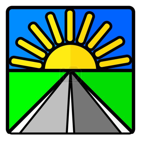 Ilustración de Sunrise, road line icon isolated on a white background. - Imagen libre de derechos