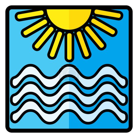 Ilustración de Sun, river line icon isolated on a white background. - Imagen libre de derechos