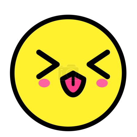 Illustration for Flat kawaii emoji face. Cute funny cartoon character. Simple line art expressions web icon. Emoticon sticker. Vector graphic illustration. - Royalty Free Image