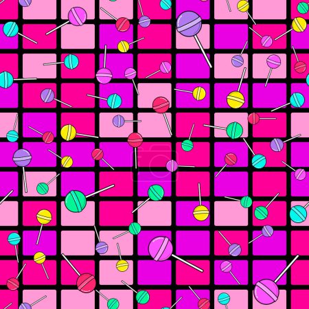 Illustration for Colorful lollipop seamless pattern on white background. Paper print design. Abstract retro vector illustration. Trendy textile, fabric, wrapping. Modern space decoration. - Royalty Free Image