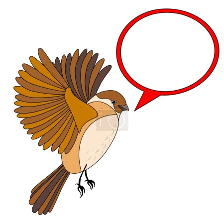 Téléchargez les illustrations : Line cute bird with speech bubble, coloring style isolated on white background, vector sign. - en licence libre de droit