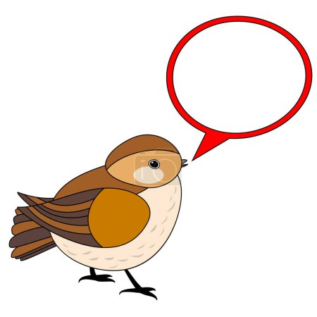Ilustración de Line cute bird with speech bubble, coloring style isolated on white background, vector sign. - Imagen libre de derechos