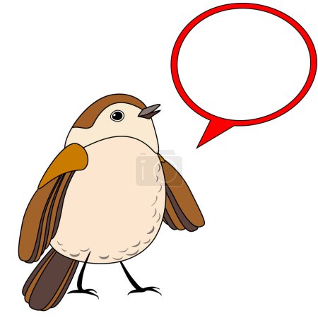 Téléchargez les illustrations : Line cute bird with speech bubble, coloring style isolated on white background, vector sign. - en licence libre de droit