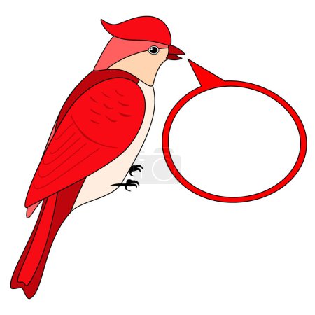 Ilustración de Line cute bird with speech bubble, coloring style isolated on white background, vector sign. - Imagen libre de derechos