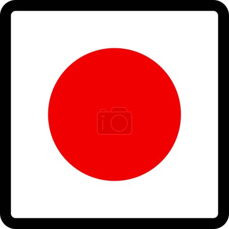 Téléchargez les illustrations : Drapeau du japonais en forme de carré avec contour contrasté, signe de communication des médias sociaux, patriotisme, un bouton pour changer la langue sur le site, une icône. - en licence libre de droit