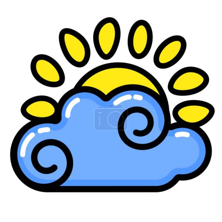 Illustration for Sun, cloud icon. Line art. White background. Social media icon. Business concept. Sign, symbol, web element. Tattoo template. Website pictogram. - Royalty Free Image