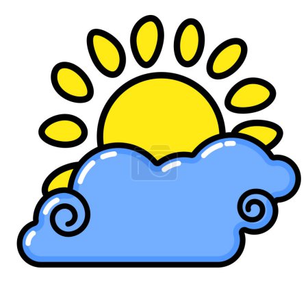 Illustration for Sun, cloud icon. Line art. White background. Social media icon. Business concept. Sign, symbol, web element. Tattoo template. Website pictogram. - Royalty Free Image
