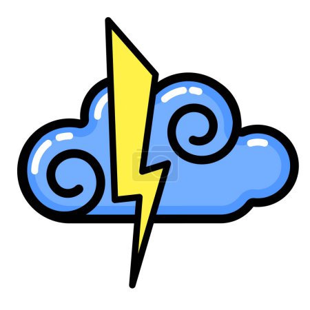 Illustration for Cloud, lightning icon. Line art. White background. Social media icon. Business concept. Sign, symbol, web element. Tattoo template. Website pictogram. - Royalty Free Image