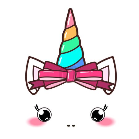 Illustration for Kawaii cute unicorn horn, funny colorful  cartoon. - Royalty Free Image